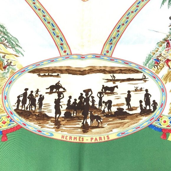 HERMES Carre90 Carre 90 CAVALIERS PEULS Poole jockey Scarf silk Green - Picture 13 of 14